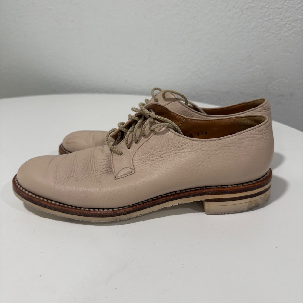 Gravati Beige Pebbled Leather Lace Up Oxford Shoes Hand Made in Italy 7.5 M